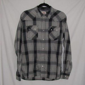 Mens' Levi's Western Pearl Snap Plaid Button Front Shirt Size Medium Black Gray